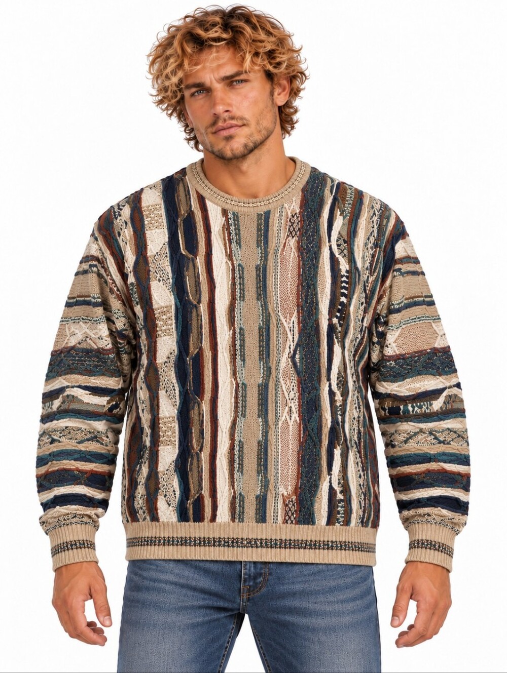 Vintage 90s Croft & Barrow Coogi Style 3D Textured Knit Sweater XL Bulgaria